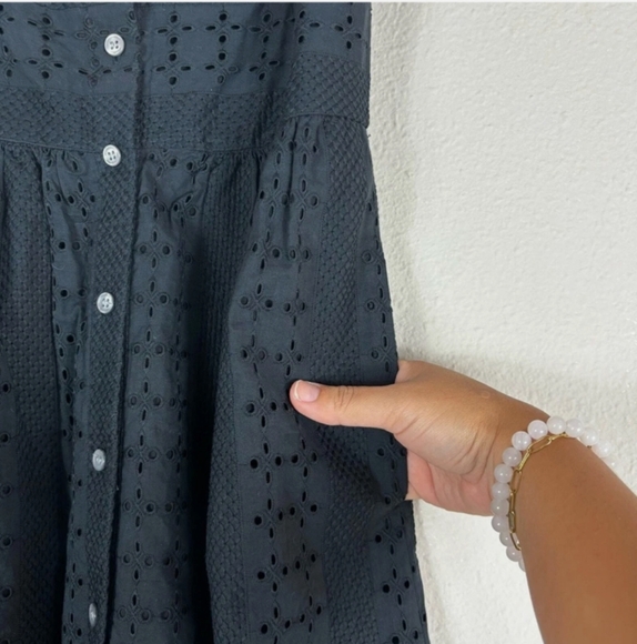 J. Crew Midi Button Up Front Eyelet 100% Cotton Black Dress Size 6 - Picture 9 of 11